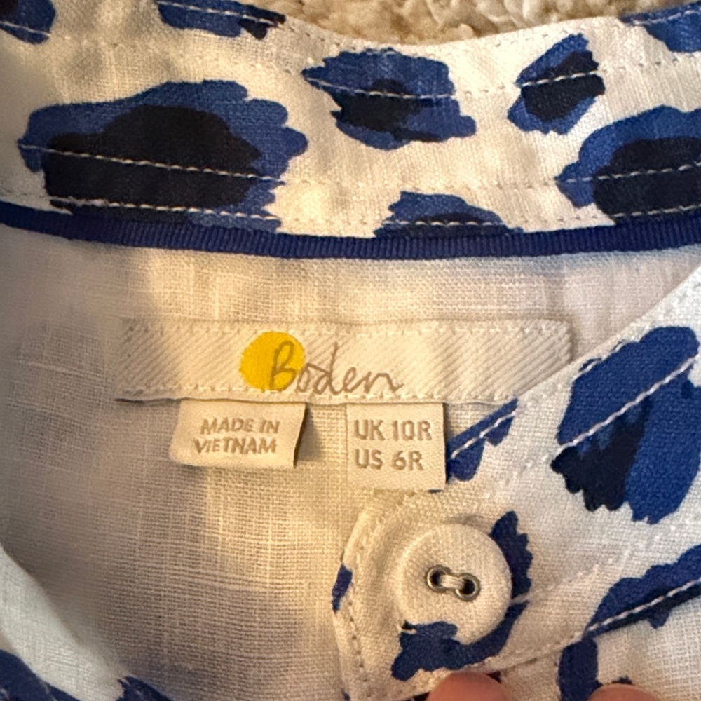 Boden White and Blue Leopard Print Button-Down Shirt - Picture 2 of 6
